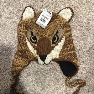 Handmade Nepal Brown Fox Animal Knit Hat